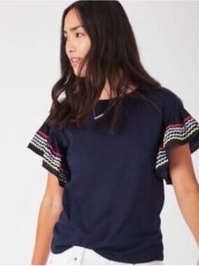 STELLA & DOT 'Everly' Flutter
Ric Rac T-Shirt with Patterned Sleeves-Medium